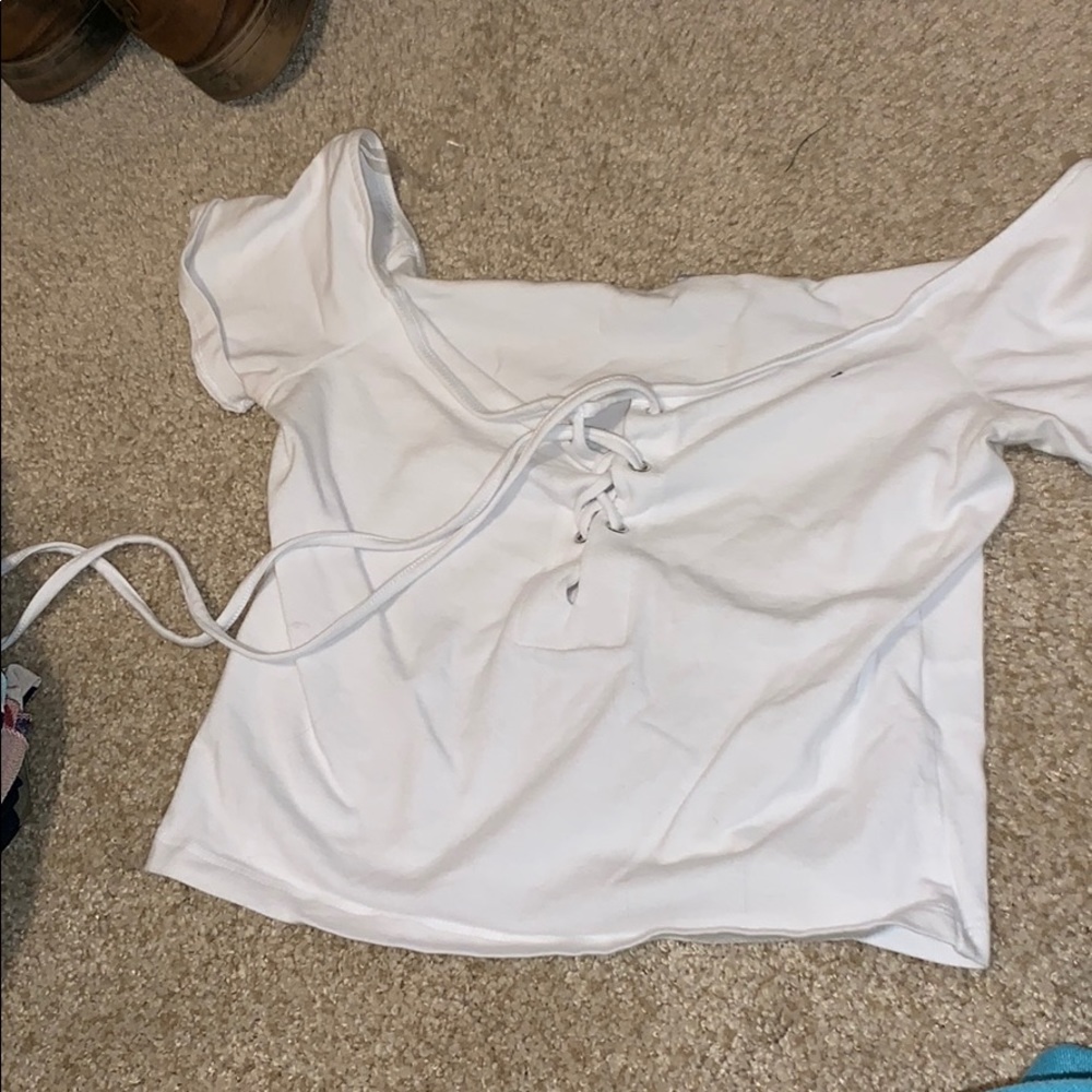 White lace up crop top